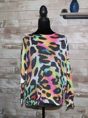 Bright Leopard Neon Cheetah Lightweight Dolman Sweater classy preppy